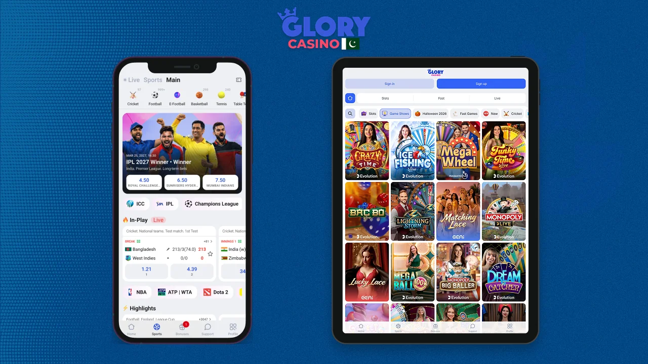 Apps for Pakistani mobile players by Glory Casino