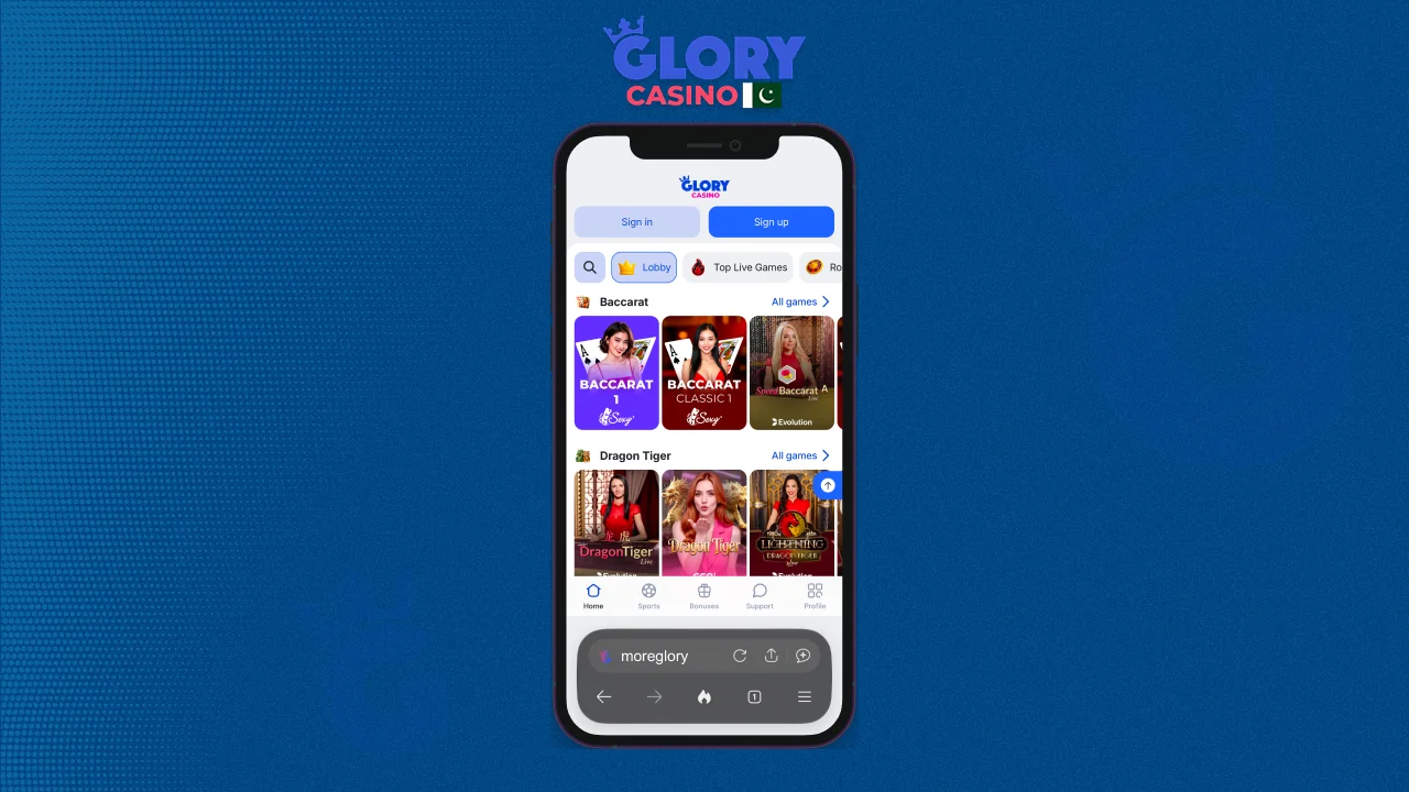 Glory Casino Mobile Version in Pakistan